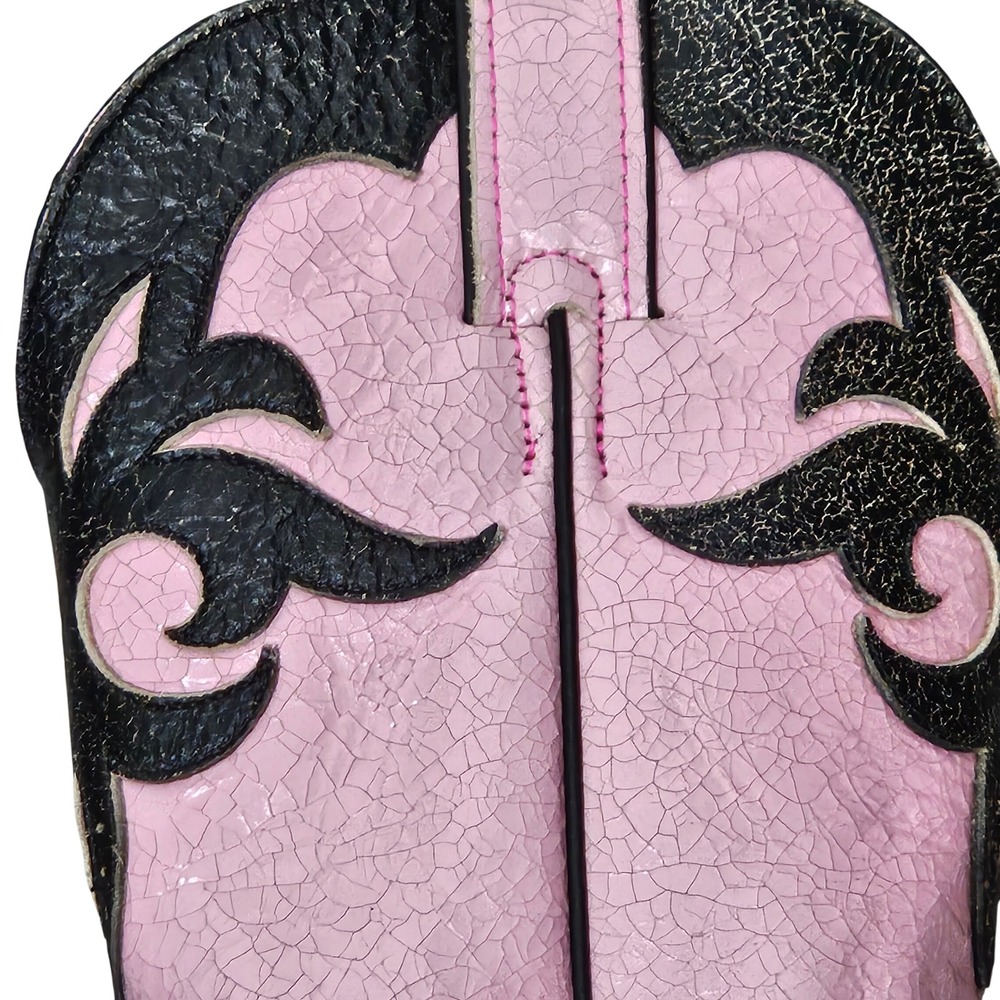 Justin Womens Pink Black Leather Western Cowboy Boots USA Made Size 7.5 B NEW - Picture 3 of 11